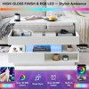QingMoon Lift Top Coffee Table, High Gloss Center Table with Hidden Compartment, 2 Storage Drawers and Adjustable LED Lights for Living Room - 2 of 4