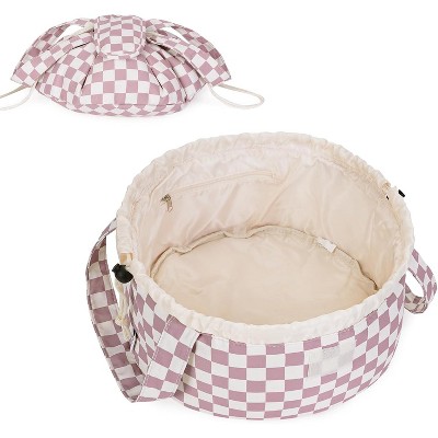 Narwey Barrel Drawstring Checkered Makeup Bag Large Cosmetic Bag Make up Bags