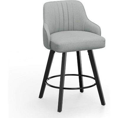 VINGLI 26" H Swivel Barstools Set of 1, Upholstered Counter Stool with Back, Kitchen Counter Height Bar stools, Solid Wood Legs