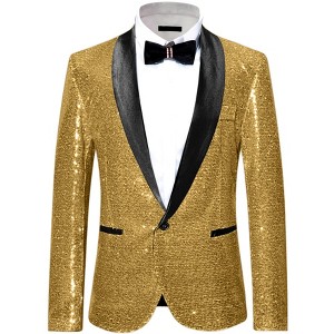 INSPIRE CHIC Men's Shawl Lapel One Button Tuxedo Wedding Shiny Sequin Blazer - 1 of 4