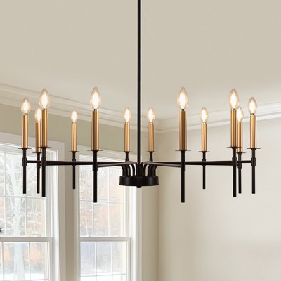 YANSUN 12-Light Modern Farmhouse Black and Gold Chandelier for Dining Room Over Table,Hanging Ceiling Candle Chandeliers