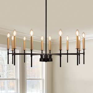 YANSUN 12-Light Modern Farmhouse Black and Gold Chandelier for Dining Room Over Table,Hanging Ceiling Candle Chandeliers - 1 of 1