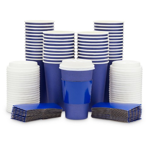 Blue Panda 48-Pack Donut Insulated Disposable Coffee Cups with Lids 16oz Paper Hot Cup to Go