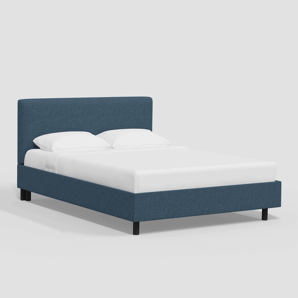 Photos - Bed Frame Queen Olivia Upholstered Textured Linen Platform Bed Zuma Navy - Threshold