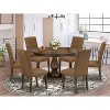 HomeStock 7-Piece Distressed Jacobean Finish Solid Wood Top Dining Table with 6 Parson Chairs - 2 of 4