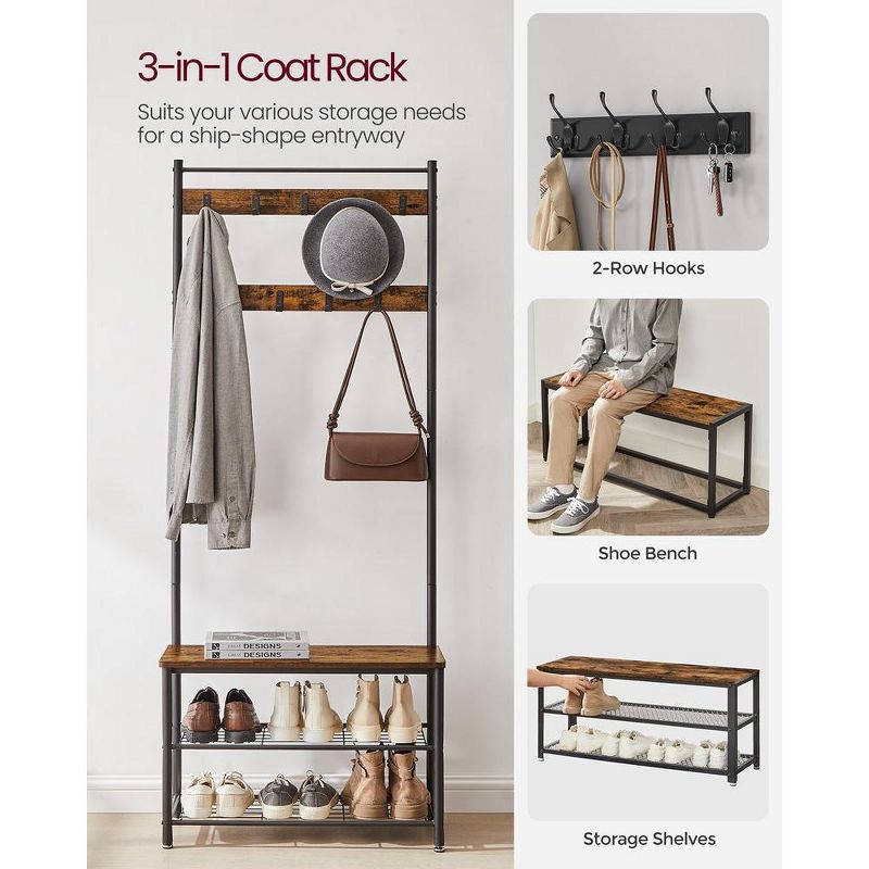 VASAGLE Hall Tree Entryway Coat Rack with Shoe Bench, 3 of 8