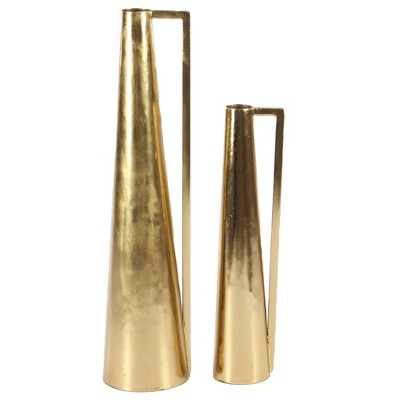 Set of 2 Modern Tapered Iron Pitcher Vases Gold - Olivia & May