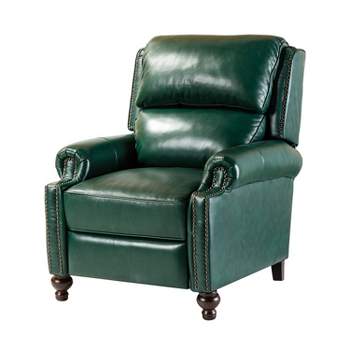 Elisabete Modern Wingback Genuine Leather Recliner with Vintage Nail Head Trim for Living Room and Bedroom  | ARTFUL LIVING DESIGN