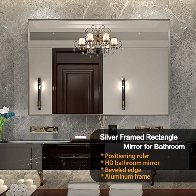 48x30" Silver Beveled Wall Mirror: Decorative, Rectangular, Farmhouse Style, Horizontal/Vertical