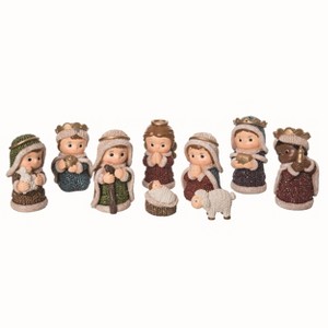 Transpac Resin 3.75 in. Multicolor Christmas Glitz Knit Nativity Set of 9 - 1 of 2