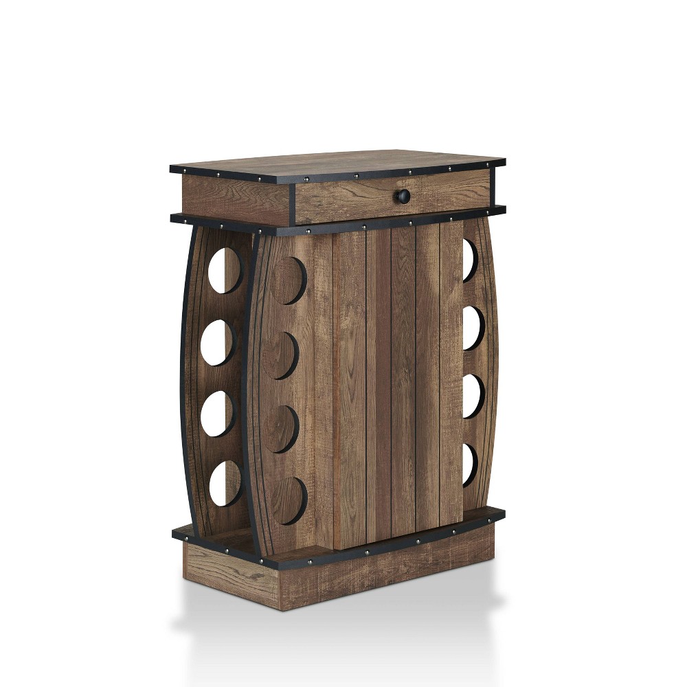 24/7 Shop At Home Bundti Mini Bar with 8 Slot Wine Bottle Rack Reclaimed Oak: Adjustable Shelf, MDF Storage Cabinet