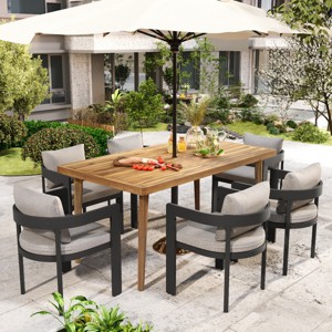 Outdoor Patio Dining Set, 7 Pcs Dining Set with Umbrella Hole, Dining Set with Aluminum Frame and PE Cushions -Coolbibila - 1 of 4