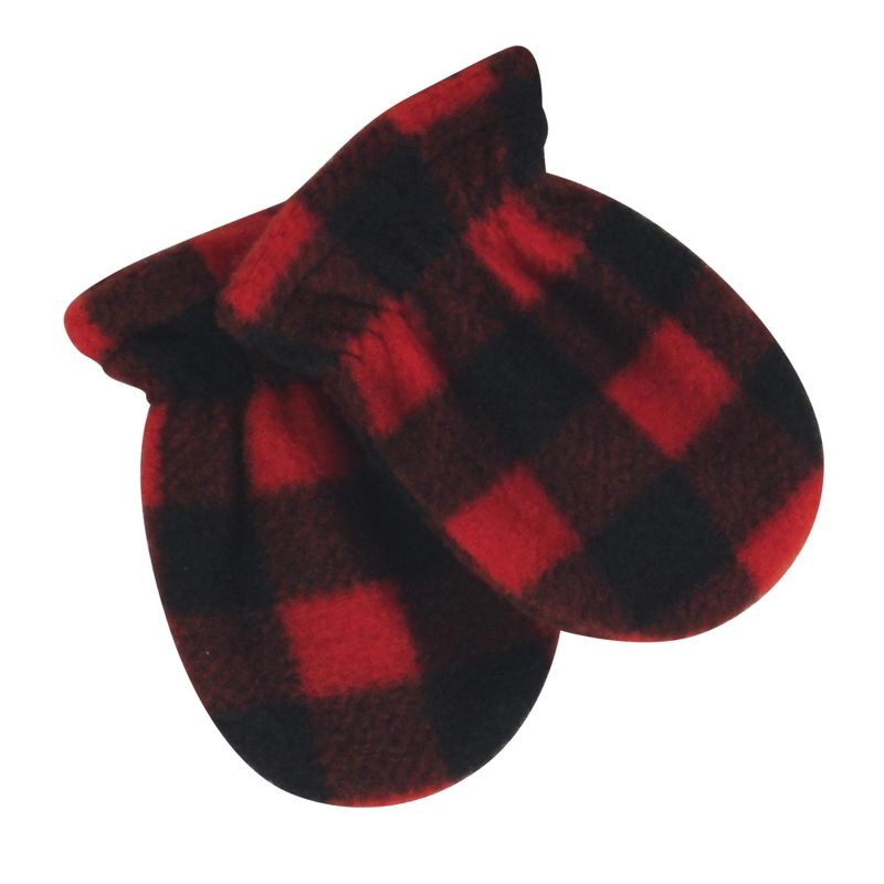 Hudson Baby Infant and Toddler Fleece Trapper Hat and Mitten 2pc Set, Black Red Plaid, 3 of 5