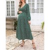 Maternity Dress Women's V-Neck Puff Sleeve Pleated Maternity Maxi Dress for Baby Shower or Casual Wear  lightgreenflower XL - 3 of 4