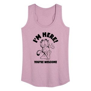 Women's - Garfield - I'm Here You're Welcome Graphic Racerback Tank - 1 of 4