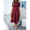 Women's Summer Crew Neck Short Sleeve Smocked Midi Dress Casual Elastic Waist Tiered A Line Maxi Dress - 4 of 4