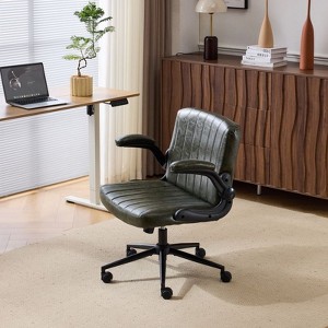 Karl Home | Oil-Waxed Leather Swivel Chair With Flip-Up Armrests - 1 of 4