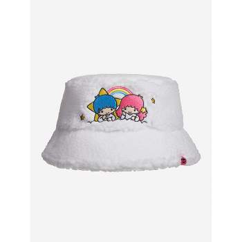Little Twin Stars Kiki & Lala Rainbow White Faux Shearling Bucket Hat
