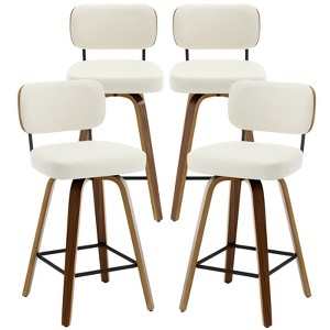 Bekrvio 26" Swivel Counter Height Bar Stools - Upholstered Faux Leather with Back, Bent Wood Legs, Mid Century Modern Kitchen Island Counter Stools - 1 of 4