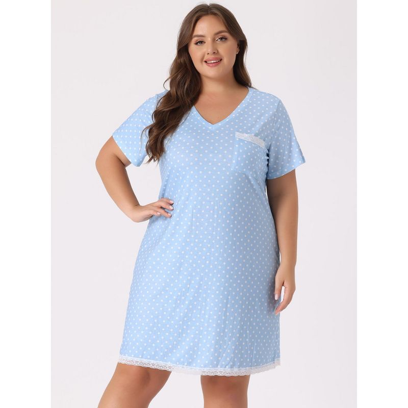 Agnes Orinda Women's Plus Size V Neck Polka Dots Short Sleeve Sleepwear Nightgowns, 4 of 7