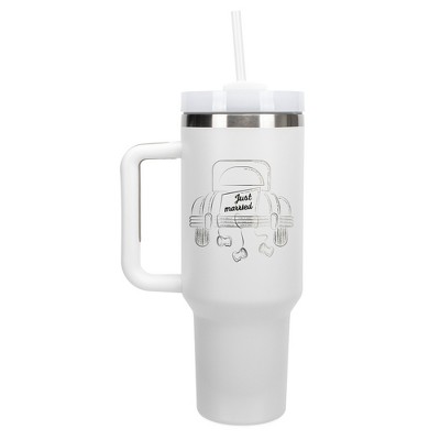 Elanze Designs Just Married Vintage Car 40 oz. Stainless Steel, Large Water Bottle Coffee Mug, Spill & Leak Resistant, Thermal Travel Tumbler with