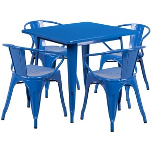 Flash Furniture Commercial Grade 31.5" Square Metal Indoor-Outdoor Table Set with 4 Arm Chairs - 1 of 4