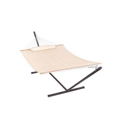 Lazy Daze Quilted Double Hammock with 12FT Stand, 2-Person, 450 lbs Capacity, Beige