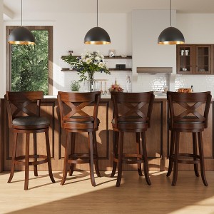 Captiva Designs 30 inch Swivel Bar Stools with Faux Leather Upholstered Seat & Rubberwood Frame & Wrap-Around Footrest - 1 of 4