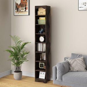 VECELO Tall Narrow Corner Bookcase, Enclosed Free-Standing Storage Cabinet with Open Shelves and Dust-Free Organization, White/Black/Brown - 1 of 4
