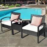 Costway 3PCS Patio Rattan Furniture Set Table & Chairs Set with Thick Cushions Garden