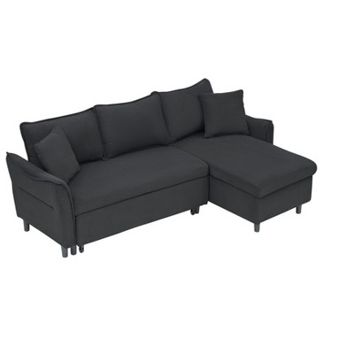 NicBex Modern 80 Inch Corduroy L-shaped Sofa with 2 Pillows,Pull-Out Sofa Bed with Storage Chaise for Small Spaces,Living Room,Apartment