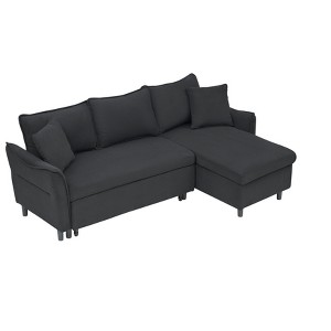NicBex Modern 80 Inch Corduroy L-shaped Sofa with 2 Pillows,Pull-Out Sofa Bed with Storage Chaise for Small Spaces,Living Room,Apartment - 1 of 4