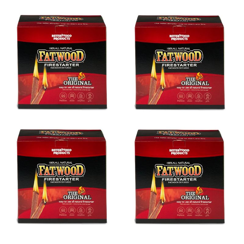 Betterwood 10lb Fatwood Natural Pine Firestarter (4 Pack) for Campfire, BBQ, or Pellet Stove; Non-Toxic and Water Resistant, 1 of 8