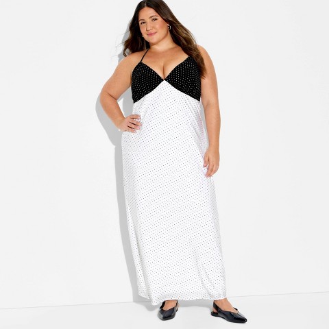 Женские платья Wild Fable Women's Sleeveless Triangle Cup Maxi Dress - Wild Fable™ Black Polka Dots XXL
