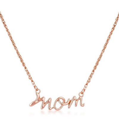 ShineHigh Elegant “Mom” Script Necklace – 18k Rose Gold Plated or Rhodium Plated Finish – Delicate Mother's Day Jewelry with Cubic Zirconia Accents