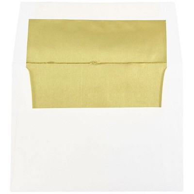 JAM Paper A2 Foil Lined Invitation Envelopes 4.375 x 5.75 White w/Gold Foil 79507