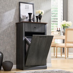 Tilt-Out Trash Cabinet, Hidden Trash Can with 10 Gallon Storage, Wooden Hidden Garbage Can Cabinet with Drawer for Kitchen & Living Room - 1 of 4