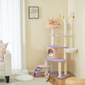 Angel Sar 62'' Multi-Level Cat Tower with Moon & Star Design, Sisal Scratching Posts, Perch, Hammock & Condo, Plush Teddy Fleece Cat Tree - 1 of 4