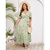 Womens Plus Size V Neck Wrap Maxi Dress High Waist Ruffle Summer Casual Dress with Belt - 4 of 4