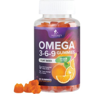Omega 3 6 9 Vegan Gummies - Triple Strength Omega 3 Supplement Gummy - Essential Oil 369 Heart Support and Brain Support for Women, Men - 60 Gummies