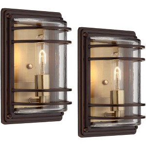 John Timberland Habitat Modern Outdoor Wall Light Fixtures Set of 2 Bronze Brass 11" Clear Glass for Post Exterior Barn Deck House Porch Yard Patio - 1 of 4