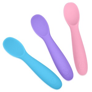 WeeSprout Baby Spoons for Self Feeding 6 Months +, Soft & Durable Silicone Utensils for Sensitive Gums & Teeth, 3 Pack + Carrying Case - 1 of 4