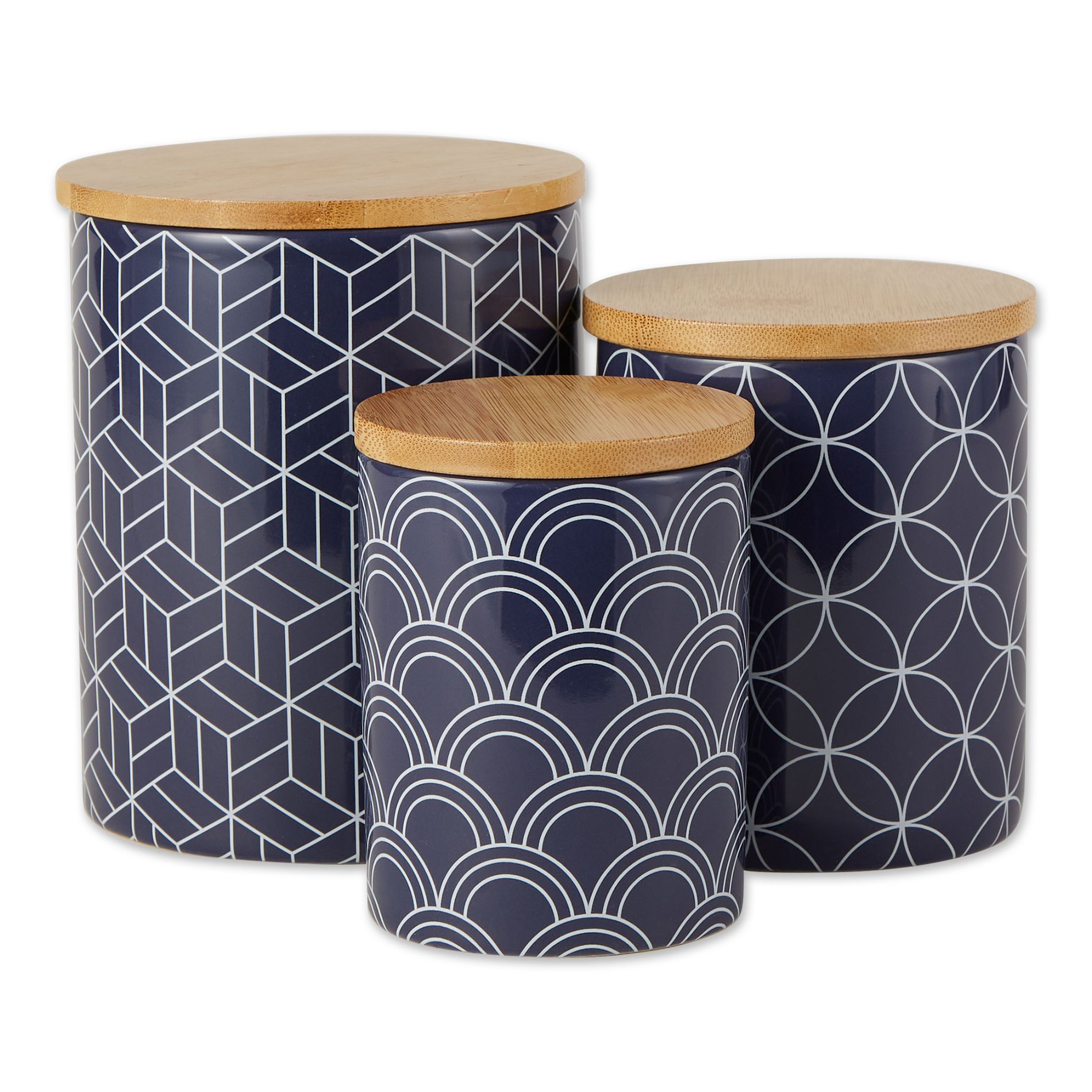 Design Imports Nautical Blue And White Mixed Print Ceramic Canister Set/3