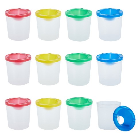 Paint Cups Toddler Painting Set Spill Proof Paint Cups Children's No Spill  Paint Cups with Assorted Colored Lids Matching Plastic Handles Brushes