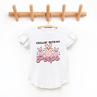 The Juniper Shop Chillin With My Peeps Checkered Toddler Flutter Sleeve Tee