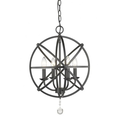 Matte Black Crystal Orb 4-Light Candle Chandelier