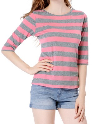 INSPIRE CHIC Women's Elbow Sleeves Boat Slim Fit Casual Stripe Animal Print Multi Floral Pattern T-Shirt