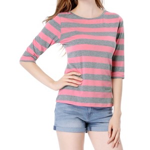 INSPIRE CHIC Women's Elbow Sleeves Boat Slim Fit Casual Stripe Animal Print Multi Floral Pattern T-Shirt - 1 of 4