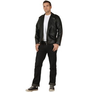 HalloweenCostumes.com Grease Adult T-Birds Embroidered Jacket Costume Mens, Black 50's Pleather Biker Jacket. - 1 of 4