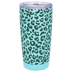 Elanze Designs 20 oz Stainless Steel On the Go Insulated Travel Tumbler With Push Top Lid, Forest Green Cheetah Leopard Print Sky Blue - 1 of 4